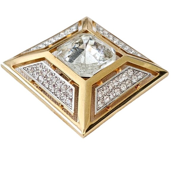 Jones New York Gold Tone Clear Rhinestone Square Open Brooch, Signed L357 - Picture 3 of 8